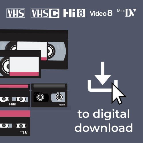 Transfer Camcorder, Mini DV, Hi8, VHS, VHS-S, VHS-C, Betamax and Video 8 to Digital Download (MP4)